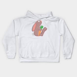 Cute bunny rabbit sitting with carrot cartoon Kids Hoodie